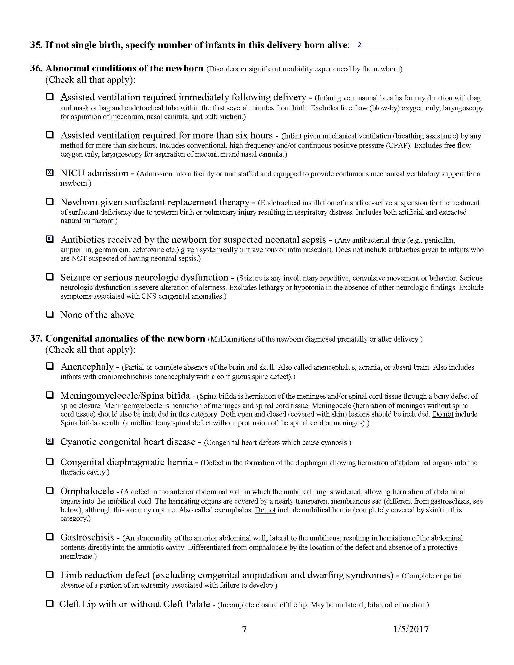 Example Facility Worksheet for Live Birth Certificate for Baby G Quinn - p7