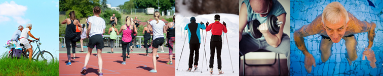 Banner showing a series of images of people engaged in various forms of physical activity